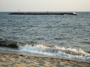 A small wave crashes ashore